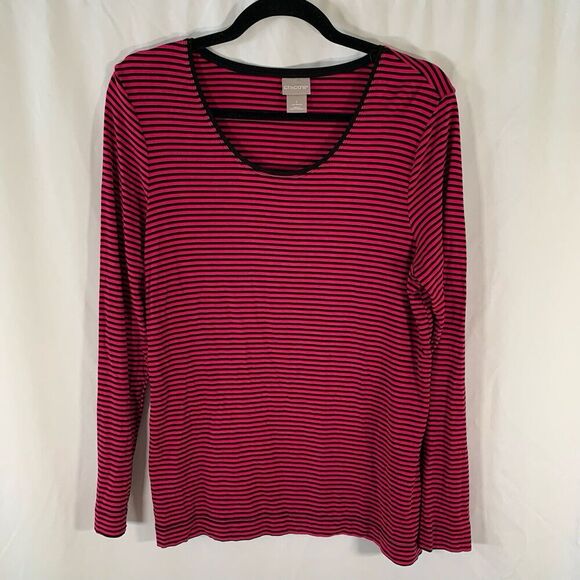 Chico's Blouse Women's Medium Pink Black Striped Sleeveless Round Neck - Picture 1 of 6